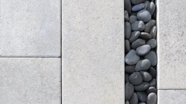 Concrete slabs and pebbles